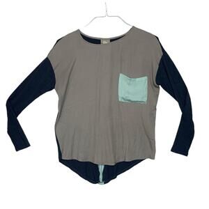 Dolan womens xs anthropologie colorblock long sleeve shirt casual basic tan blue